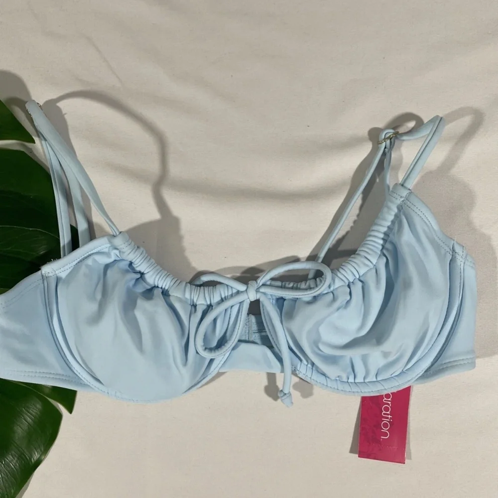 NWD Xhilaration‎ [ Medium ] Shirred Bikini Top + High Leg Bottom Light Blue